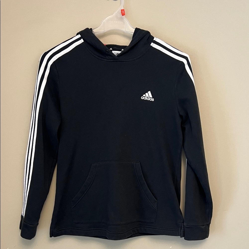 Adidas Black Hoodie with White Stripes